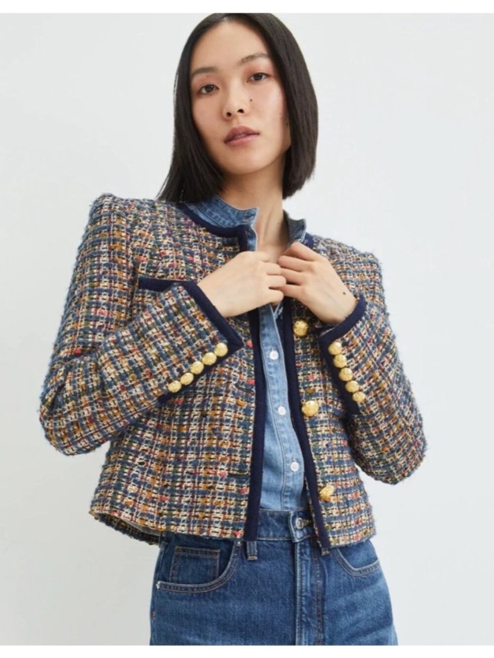NWT Veronica Beard Lars Jacket in Camel/Blue Multi